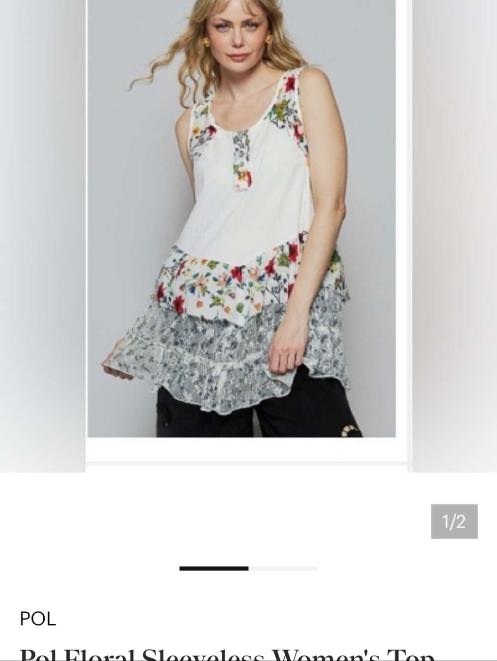 POL White Floral Tiered Camisole with Multicolor Trim